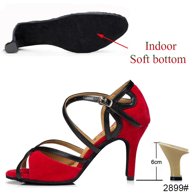 Latin Shoes Salsa Tango Ballroom Party Sports Women's Shoes Red Black Girls High Heel Summer Sandals Outdoor Women's Dance Shoes