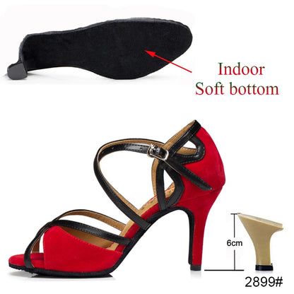 Latin Shoes Salsa Tango Ballroom Party Sports Women's Shoes Red Black Girls High Heel Summer Sandals Outdoor Women's Dance Shoes