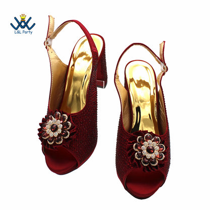 New Design Peep Toe African Spring Autumn Lady Shoes and Bag Set in Gold Color Women Sandal in Wedding