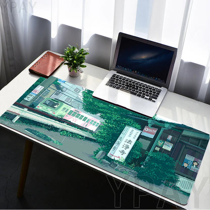 Pixel Mouse Pad Japan Street Large Gamer Mousepad Keyboard Mat Office Mouse Mats Rubber Slipamt Deskpad XXL Table Mat