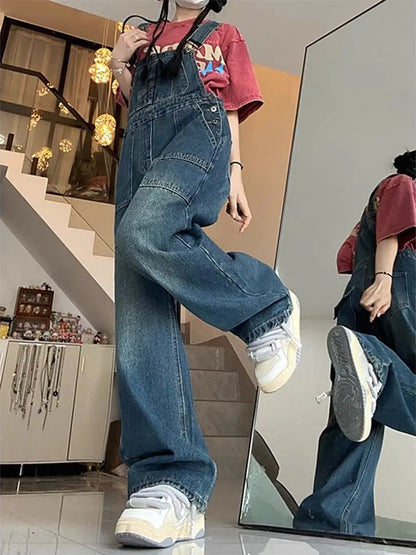 Design Jumpsuits Woman High Waisted Denim Overalls for Women in Spring and Autumn Loose Casual Wide Leg Pants