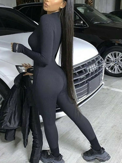 Streetwear White Knitted Sexy Bodycon Lucky Label Jumpsuit Women Overall 2024 Long Sleeve Skinny Rompers Womens Jumpsuit Female