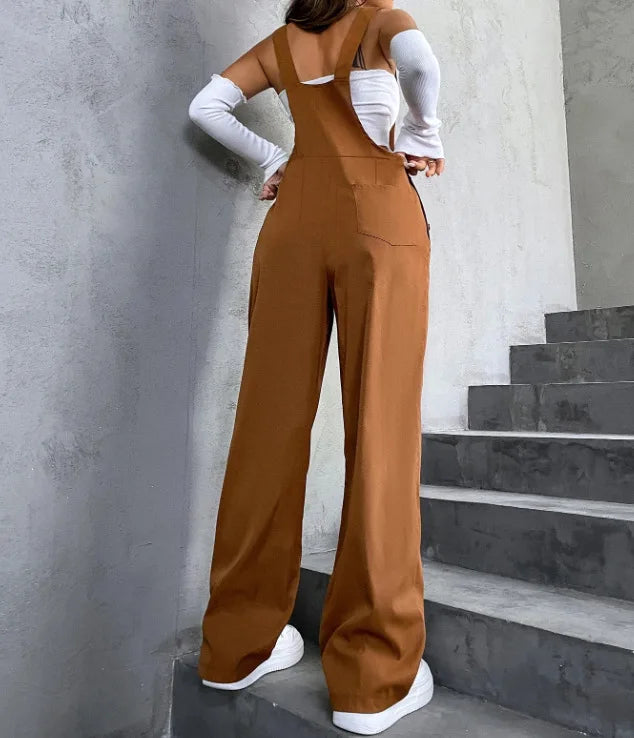 Women's Casual Bib Overalls Adjustable Shoulder Strap Pocket Wide Leg Jumpsuit Loose Straight Women Streetwear Suspender Pants