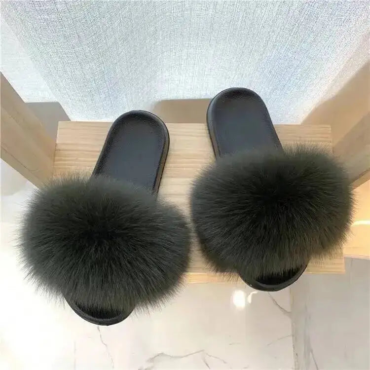 Women's Fluffy  Slides Fashion Plush fluffy Flat Sandals Casual Indoor Outdoor Beach Casual Slippers