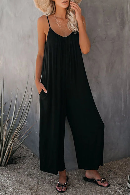 Strap jumpsuit for women's summer new cross-border solid color inserted bag casual jumpsuit