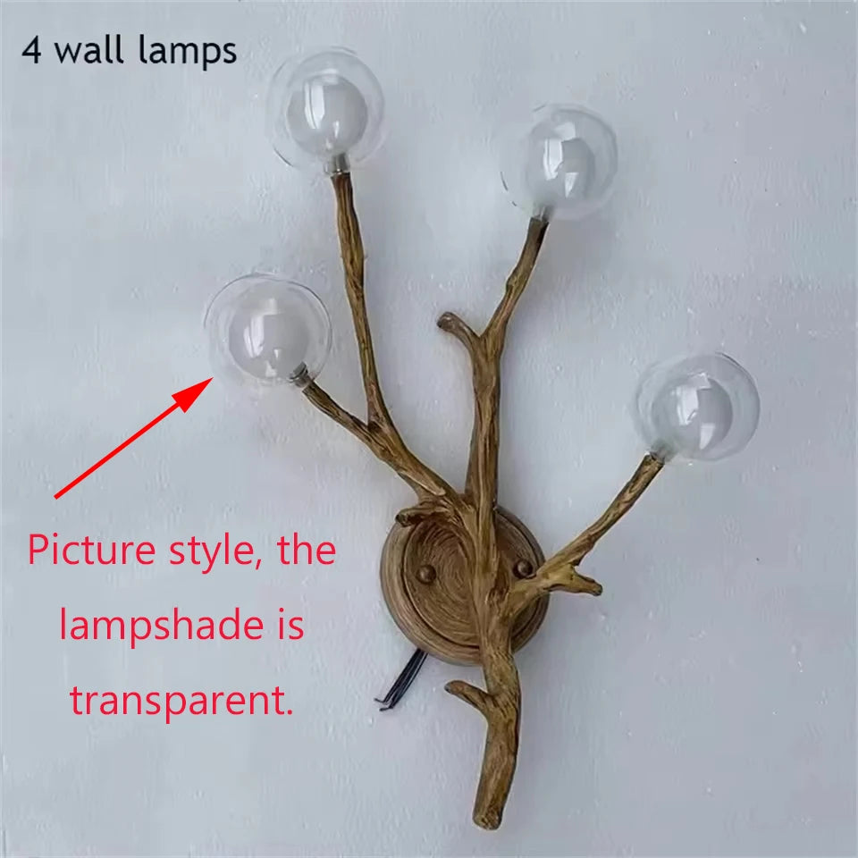 Retro Resin Tree Branch Chandeliers Frosted Glass Bubble LED Pendant Lamp for Living Dining Room Home Decor suspension luminaire