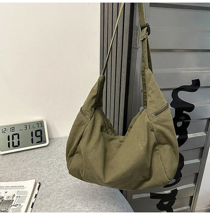 100% Cotton Shoulder Bags Women Large Capacity Canvas Tooling Packages Korea Style Cloth Crossbody Bags Solid Messenger Bags