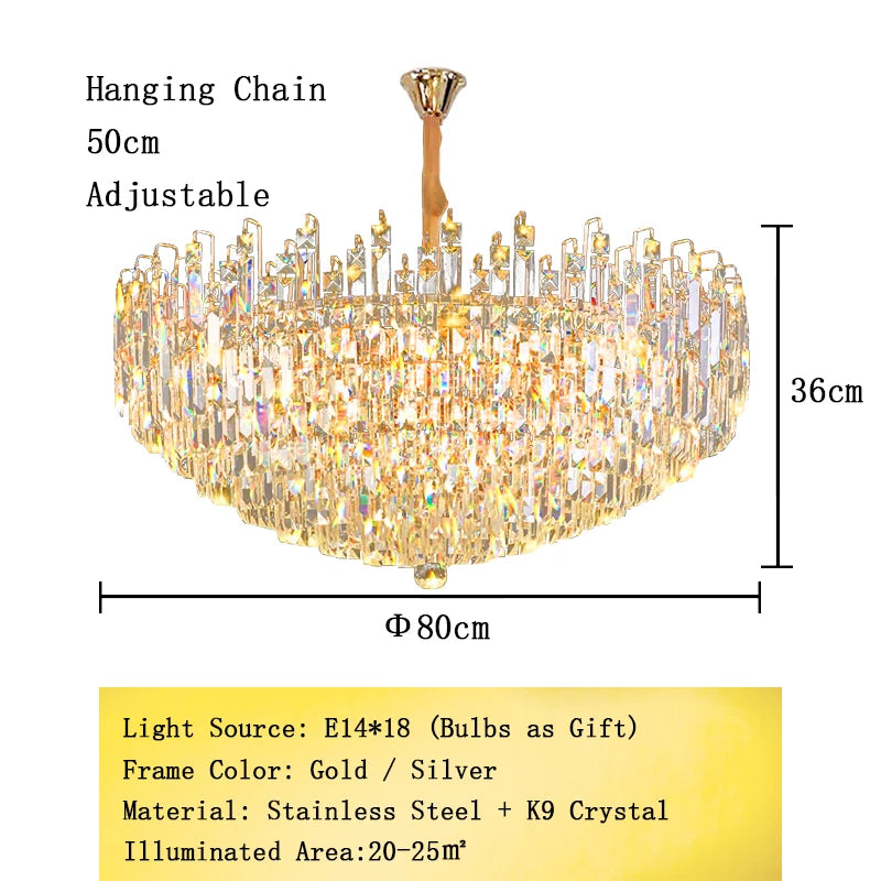 Modern Crystal Pendant Luxury Ceiling Chandelier LED Hanging Lamp for Living Dining Room Bedroom Home Decor Gold Luster Lighting