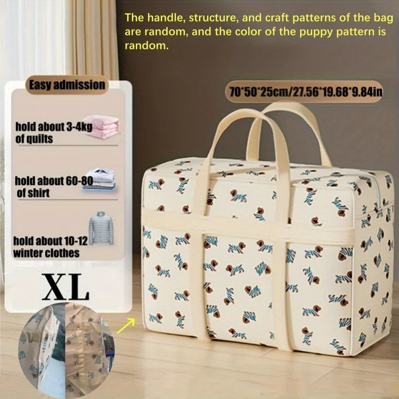 1pc Foldable Luggage Organizer Bag with Cute Puppy Pattern,Large Capacity Space-Saving Travel Storage Bag,Durable Polyester bag