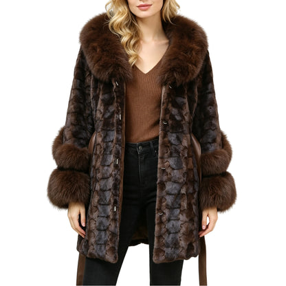 Ladies' Winter Mink Fur Coat 2026 with Fox Fur Collar Slimming Fashionable Elegant Temperament Light Luxury Ladies Style