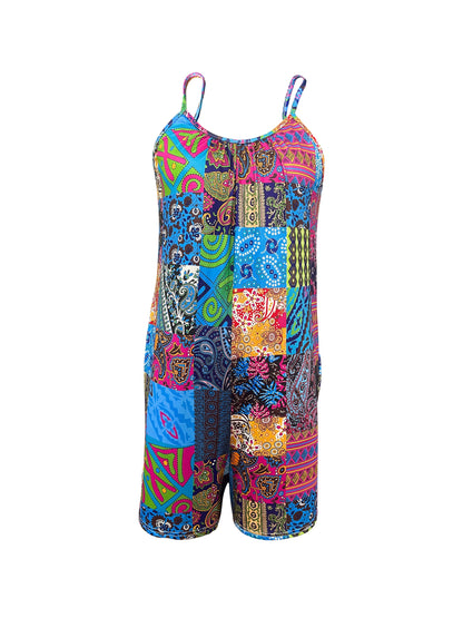 Women's Vibrant Paisley Pattern Sleeveless Jumpsuit for Spring/Summer Casual Wear