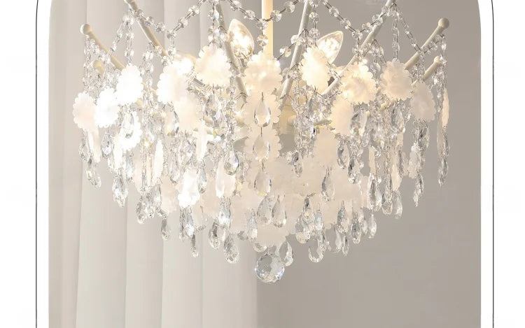 French Luxury LED Pendant Lights Blue White Natural Shell Crystal Chandelier Lamps for Romantic Living Dining Bedroom Home Decor