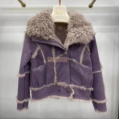 Real Rex rabbit fur Coats With Genuine Sheepskin Leather Wholeskin Natural rabbit fur Jacket Outwear Luxury Women  Winter New
