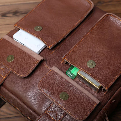 NZPJ New Retro Leather Men's Handbag Top Layer Cowhide Vertical Single Shoulder Messenger Bag Postman Briefcase Computer Bag