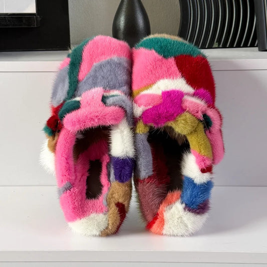 Slippers Shoes for Women 2026 Flat Real Fur Mink Slippers Soft Indoor Women's Slippers Flip Flops Woman Luxury Designer Shoes