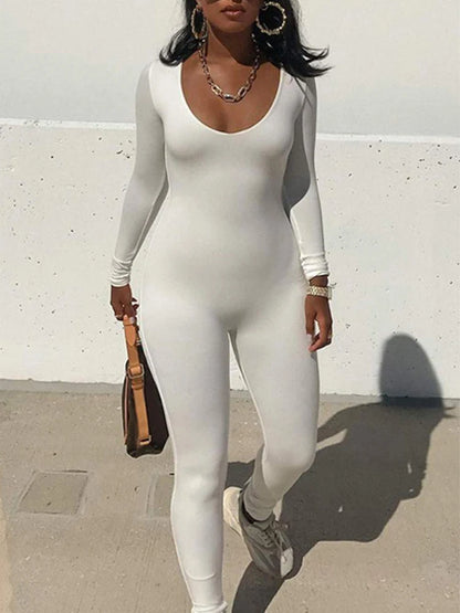 Spring and Summer New Women's Jumpsuit Long Sleeve Solid Color Skinny Jumpsuit Fashion Sports Fitness Jumpsuit Pullover