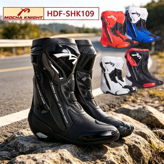 HDF-SHK109 Motorcycle Racing Boots for Men Women, Summer Breathable Motorbike Shoes, Anti-fall Track Race Protective Boots