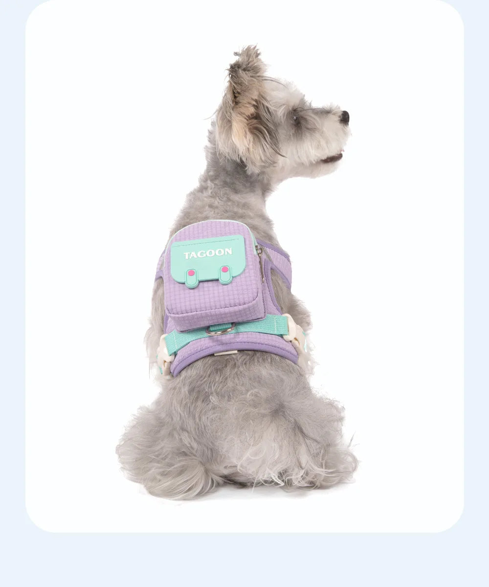 Dog Backpack Harness Cute Plaid Outdoor Self-Carrying Bag for Pets Puppy Chest Vest for Walking Adjustable for Small Medium Dogs
