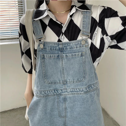 Women's Denim Overalls Short Trousers Wide Leg Loose Fit Thin Jumpsuit Korean Style for Petite Ladies Casual Clothing