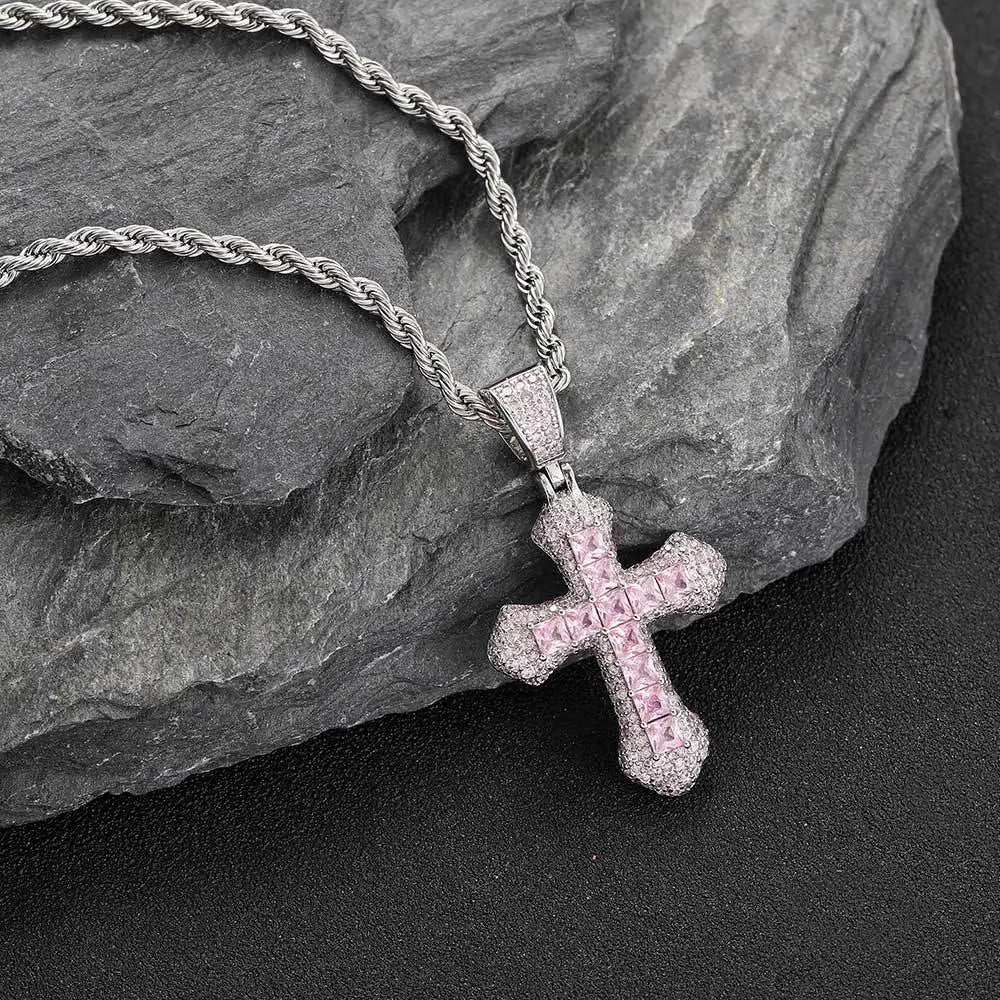 jewelry for street outfits,unisex Color Zircon Cross Necklace crafted in PT950 Platinum set with sparkling artificial diamonds