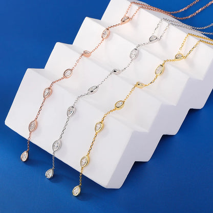 Bezel Set Long Tassel Y Shape Moissanite Necklace 925 Sterling Silver Multi Stone Necklace for Women 925 Sterling Silver Jewelry