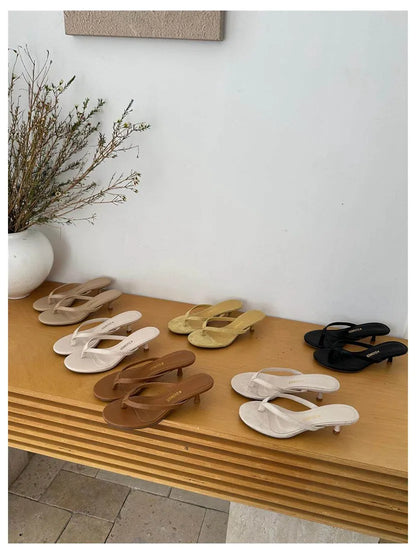 2026 New Summer Thin Heels Slippers Sandals Narrow Band Slides Ladies Shoes Fashion Women Pumps Flip Flops Luxury Slippers Shoes