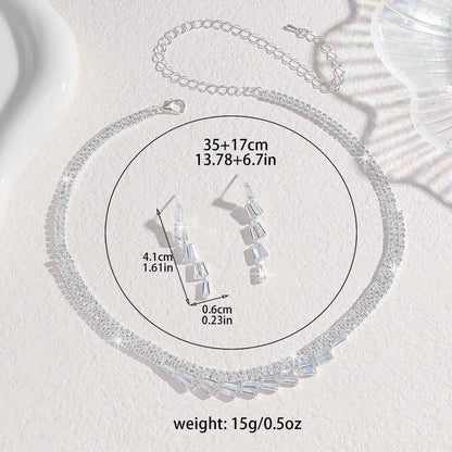 Ladies' Fashionable Silver-Plated And Diamond-Encrusted Metal Necklace, Earrings Set, Bride'S Wedding Attire And Accessories