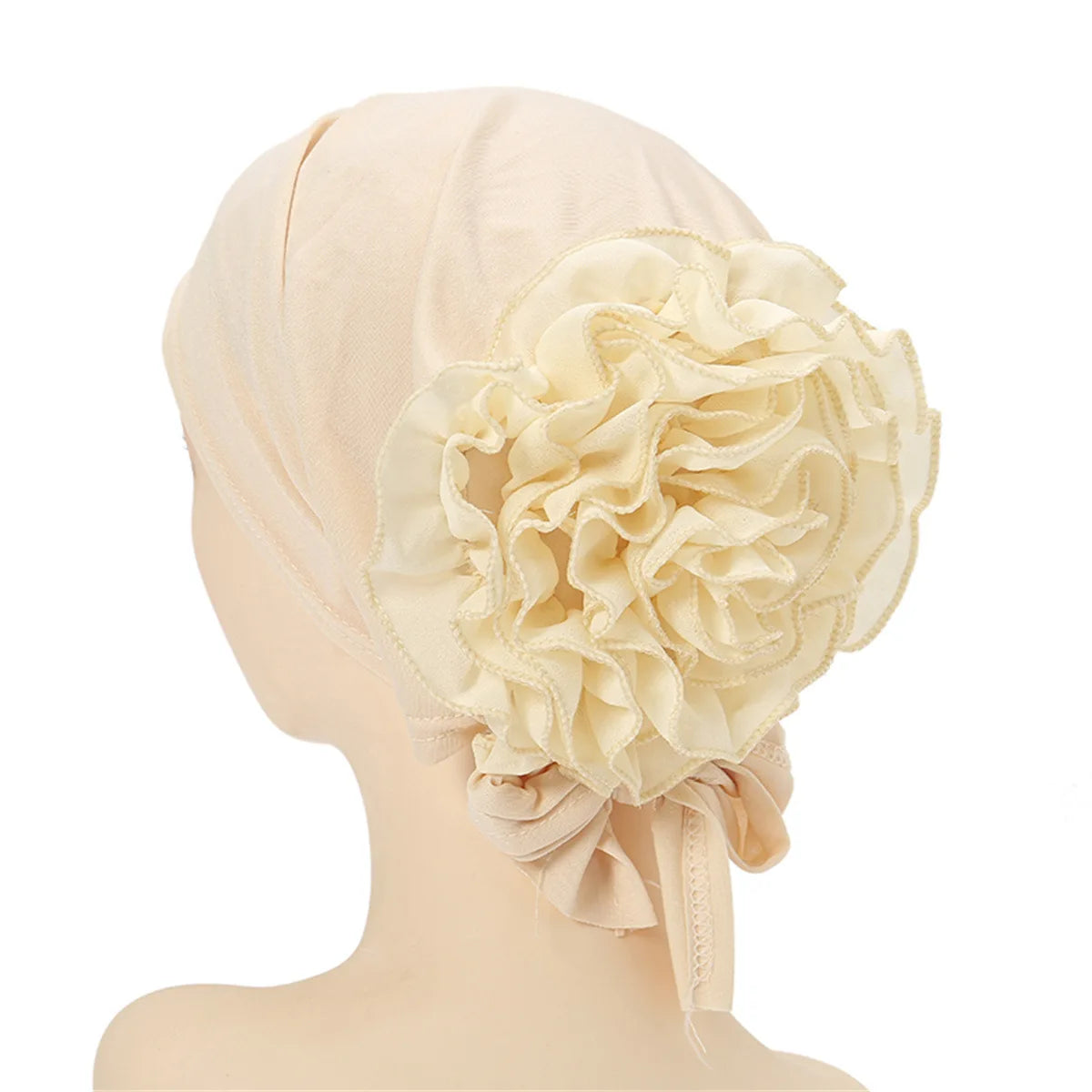 Fashionable Women's Hijabs Solid Color Hijab Turban Caps Chiffon Flower Decor Headwear Islamic Head Wrap Head Scarf Cap
