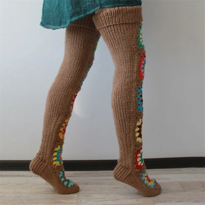 2025 New Womens Autumn Winter Thigh Socks Extra Long Ethnic Crochet Knit Stockings Over Knee Socks Hot Sale