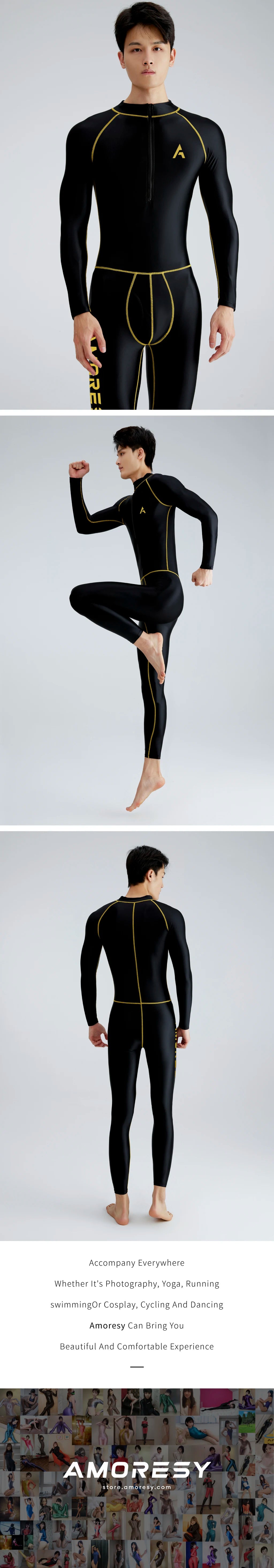 AMORESY Apollo Series Front Zipper Long Sleeve Sports Fitness Yoga Glossy Multi functional Bodysuit