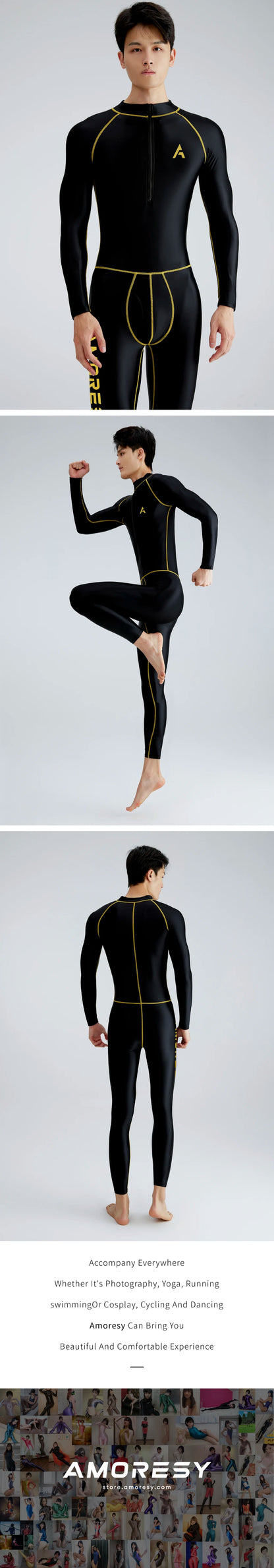 AMORESY Apollo Series Front Zipper Long Sleeve Sports Fitness Yoga Glossy Multi functional Bodysuit