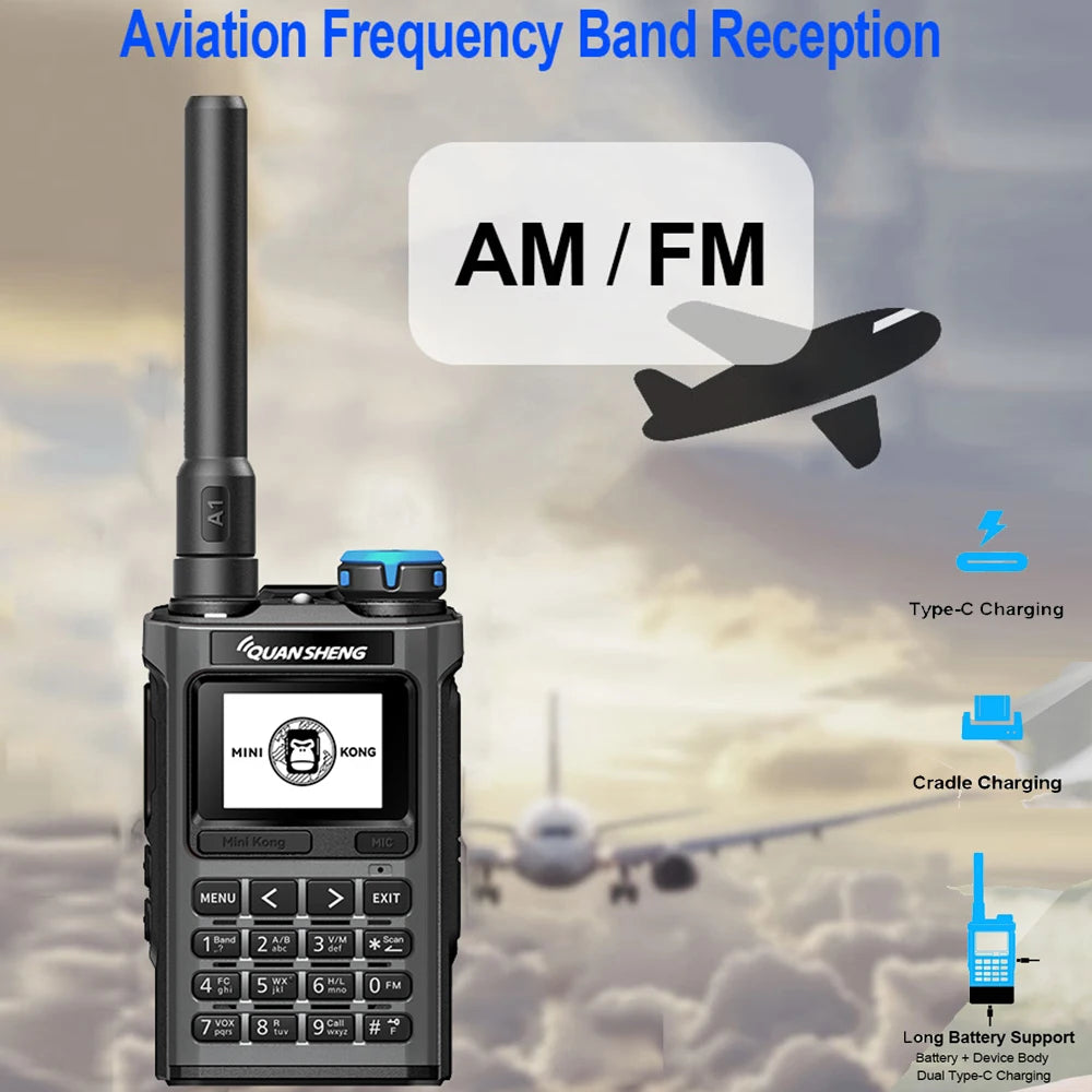 Quansheng UV-K1 Air Band Radio Wireless Copy Frequency Type C Charging VHF UHF Multi-band Walkie Talkie