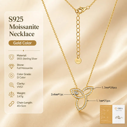 Moissanite Trefoil Knot Pendant Necklace S925 Sterling Silver Sparkling Collarbone Chain Gift GRA Certified
