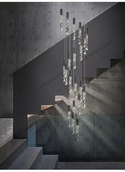 Crystal Staircase Pendant Lamp Modern Gold Lighting Fixture Ceiling Hang Pendant Light Luster Indoor Villa Loft Stair Chandelier