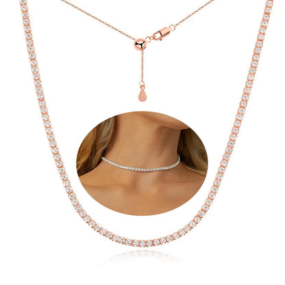 Certified Full Moissanite Riviera Tennis Necklace with Waterdrop Diamond Pendant for Women 925 Sterling Silver Adjustable Choker