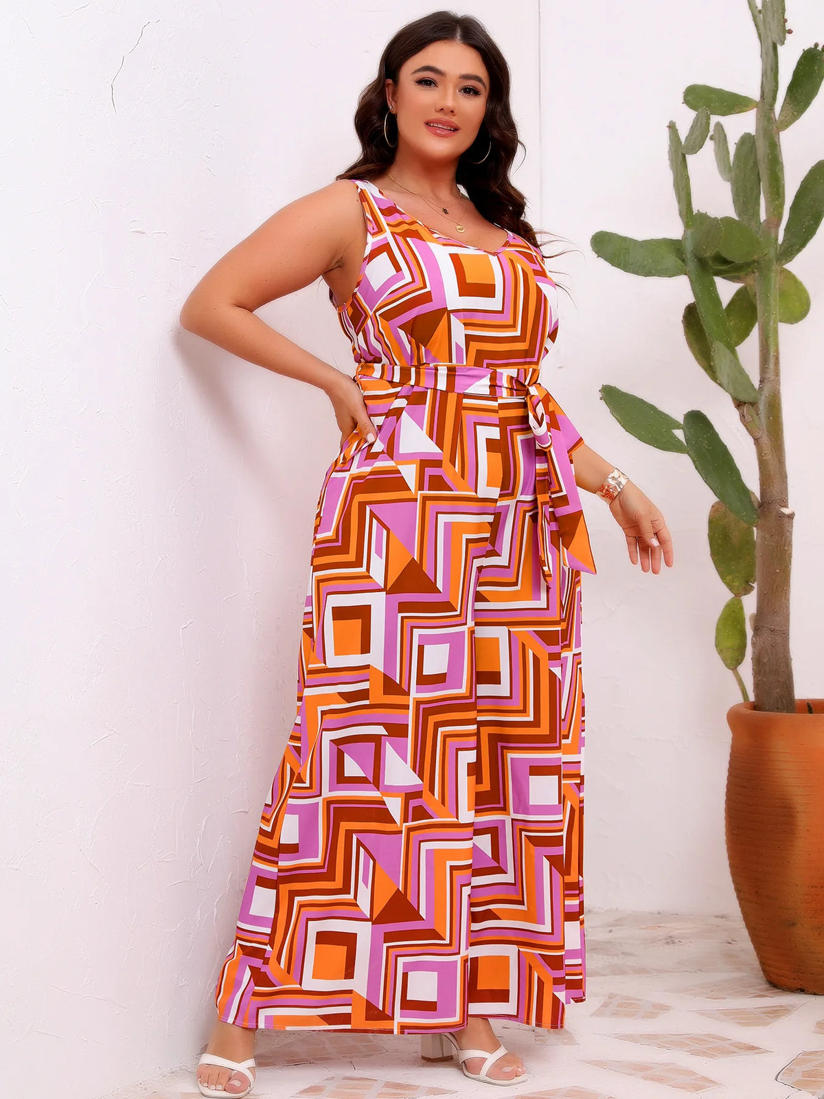 2026 Casual Print Plus Size Long Jumpsuit Women Summer Sleeveless Vacation Beachwear Lady Elegant Tank Pleated Bohemian Jumpsuit