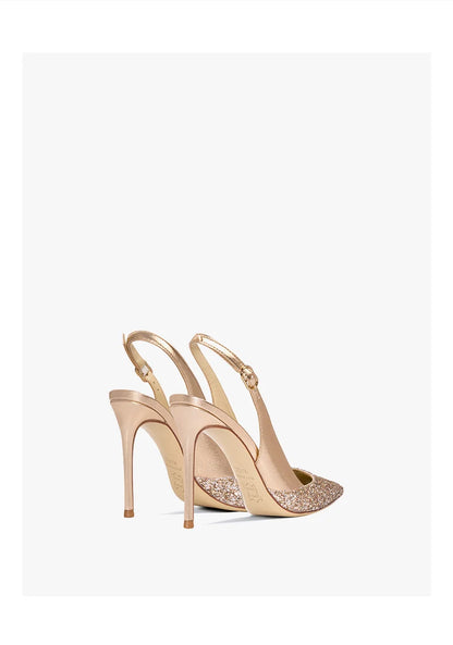 2025 New Summer Luxury Heeled Sandals Gold Sequins Back Strap Pointed Toe Stiletto Pumps Elegant Comfortable Prom Women's Shoes