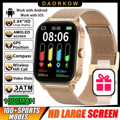 2026 1000mAh Large Battery 2026 New 2.04" HD Display Health Monitor Smart Watch Bluetooth Call IP68 Waterproof Sports Smartwatch