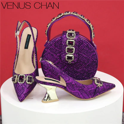 Newest Style Teal Sky Color Platform Design Peep Toe Ladies Shoes Matching Bag Set For Mature Women Heel Party Pump