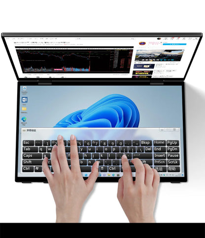 15.6" Folding Portable Monitor Dual Touch Screen 1080p 300nits VESA 75mm Freely Adjust Display Extender for Laptop PC With Bag