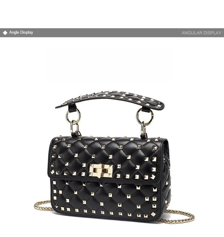 2026 New Fashion Women Sheepskin Leather Rivet Handbags Chain Bag Designer Shoulder Bags Luxury Woman Messenger Bags