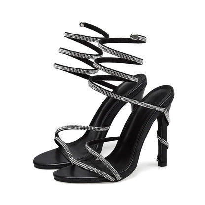 Luxury Crystal Snake Coiled Women Sandals Sexy Narrow band Thin High heels Wedding Party Female Gladiator Sandals Summer Shoes