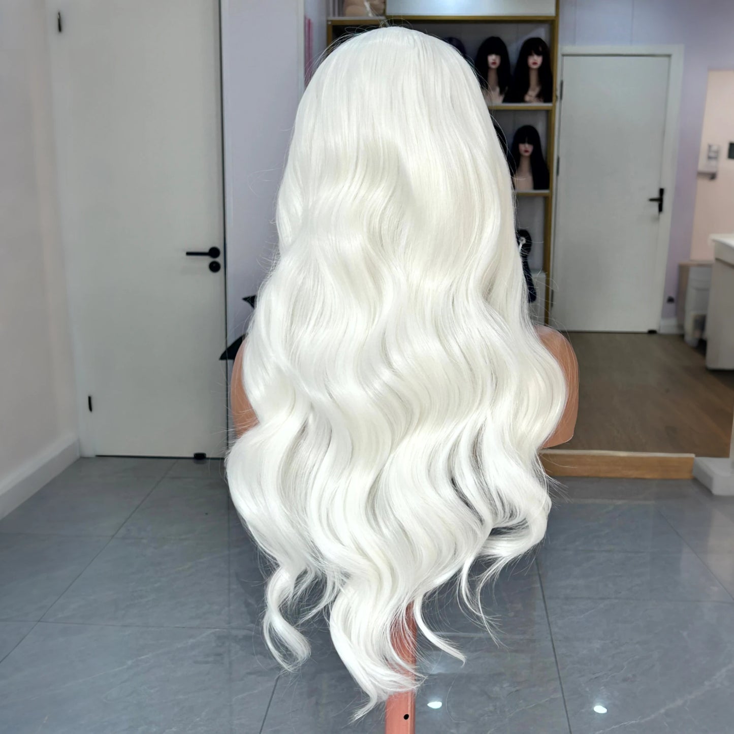 White Wig Natural Wavy Lace Synthetic Lace Front Wig Glueless Wigs Ready to Wear Long White Wig Glueless Lace Wigs for Women