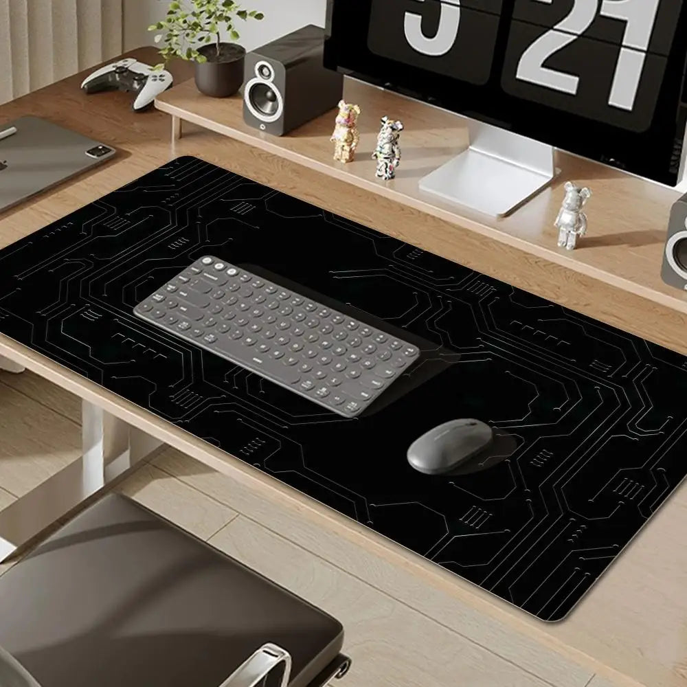 Black Circuit Board Pattern Mouse Pad Large Computer Office Table Mats Rubber Anti-slip Gaming Keyboard Mousepads Long Desk Pads