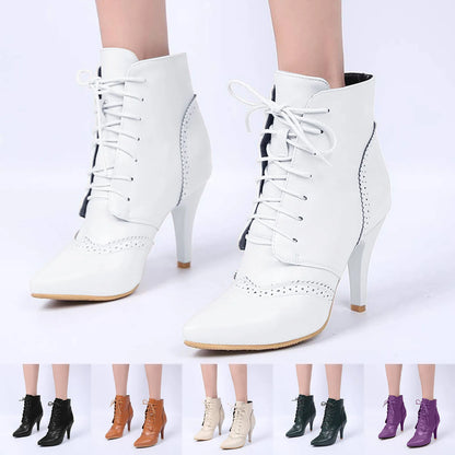 Women's Leather High Boots Fashionable Casual Lace Up Outdoor Wear Solid Color Stiletto High Heels Clear High Heels for Women