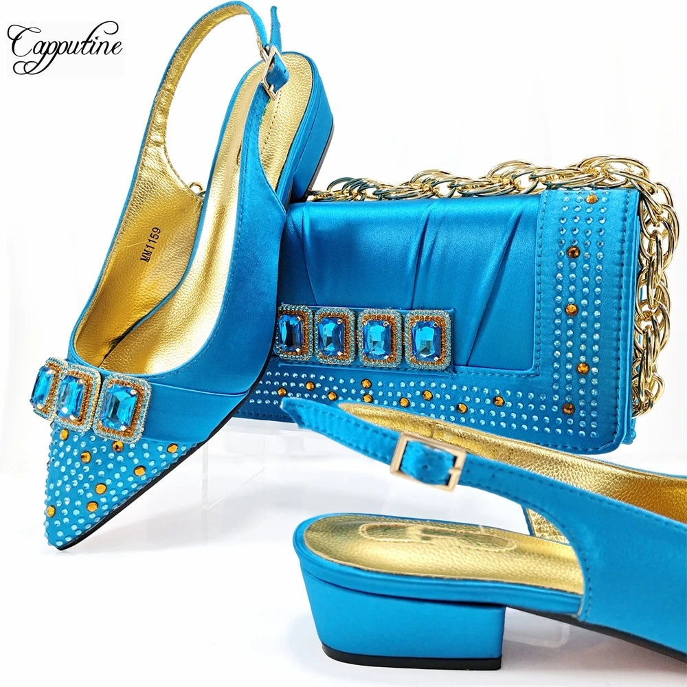 Peach Women Shoes And Bag Set Luxury African Ladies Sandals Match With Handbag Clutch Medium Heels Pumps Sandales Femmes MM1159