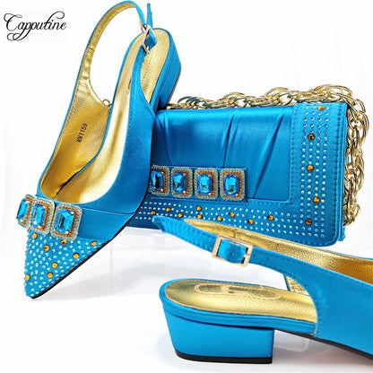 Peach Women Shoes And Bag Set Luxury African Ladies Sandals Match With Handbag Clutch Medium Heels Pumps Sandales Femmes MM1159