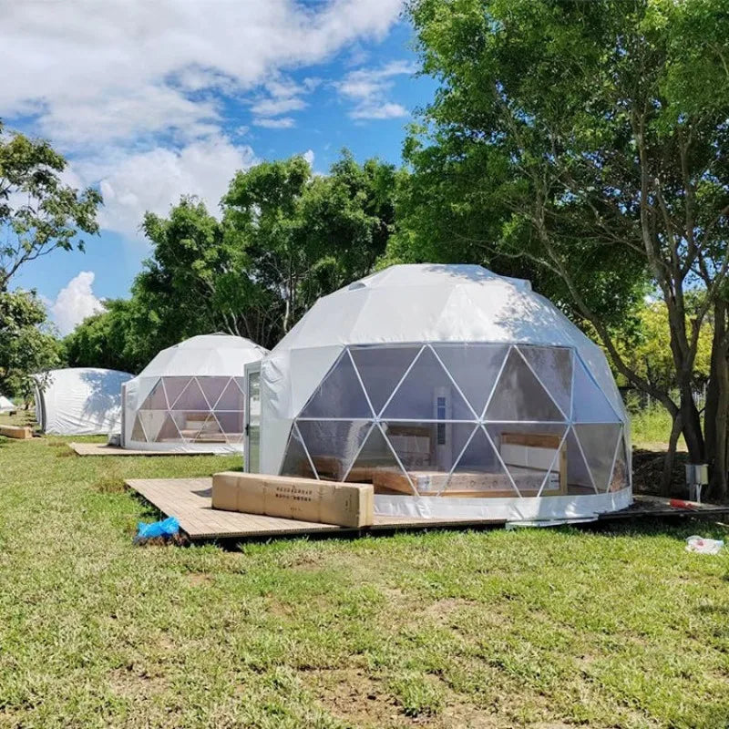 Hot Selling 6 People Living Glamping Resort Round House Igloo Prefab Dome Tents With Bathroom Cabin Factory Price