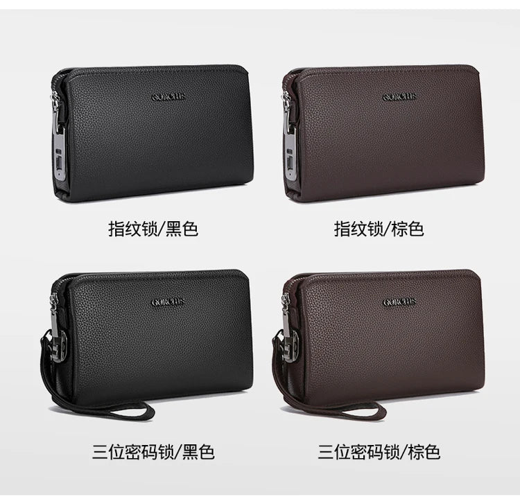 Leather Wallet FL-V1 Men Business Clutch Bag Smart Fingerprint Lock Security Anti Theft Handbag Black Safety Men Wallet сумка 가방
