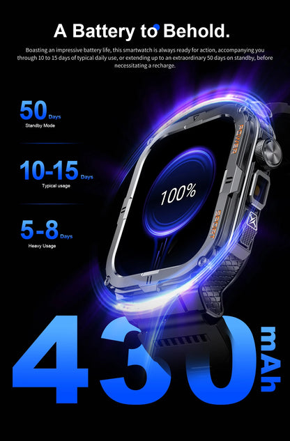 New Men's Smart Watch LED Flashlight waterproof Outdoor Sports Watch Health Monitoring Fitness tracker Suitable for IOS Android